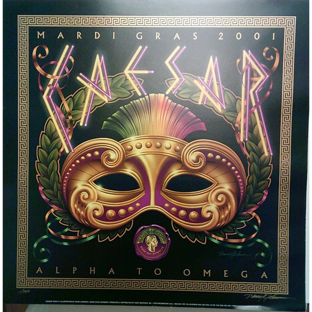 CAESAR 2001 MARDI GRAS KREWE FAVOR 11/750 SIGNED DAVID JOHNSON 21X21 ERI7045